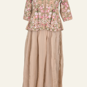 Elegant Khaki Nude Embroidered Anarkali Set – A Fusion of Tradition & Modern Sophistication